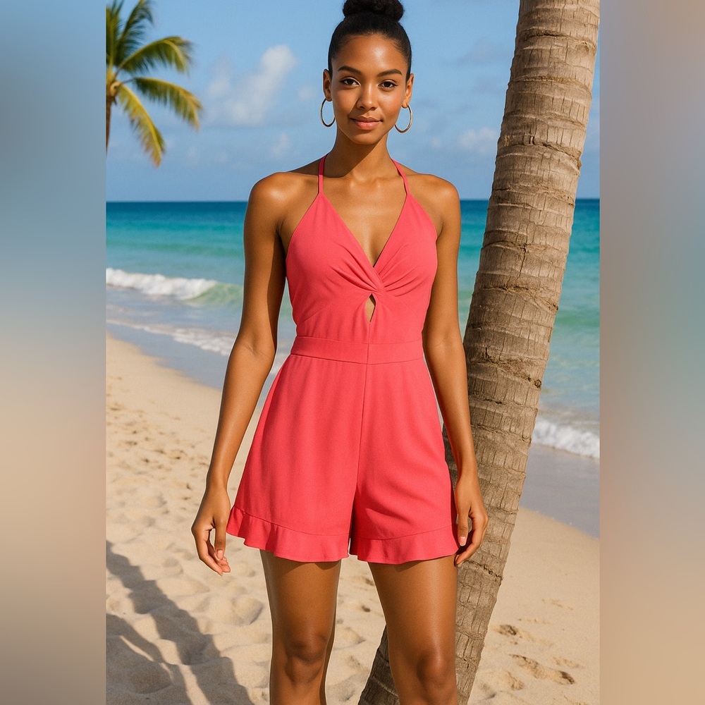 NWT Leith Halter Pink Backless Romper size XS/S